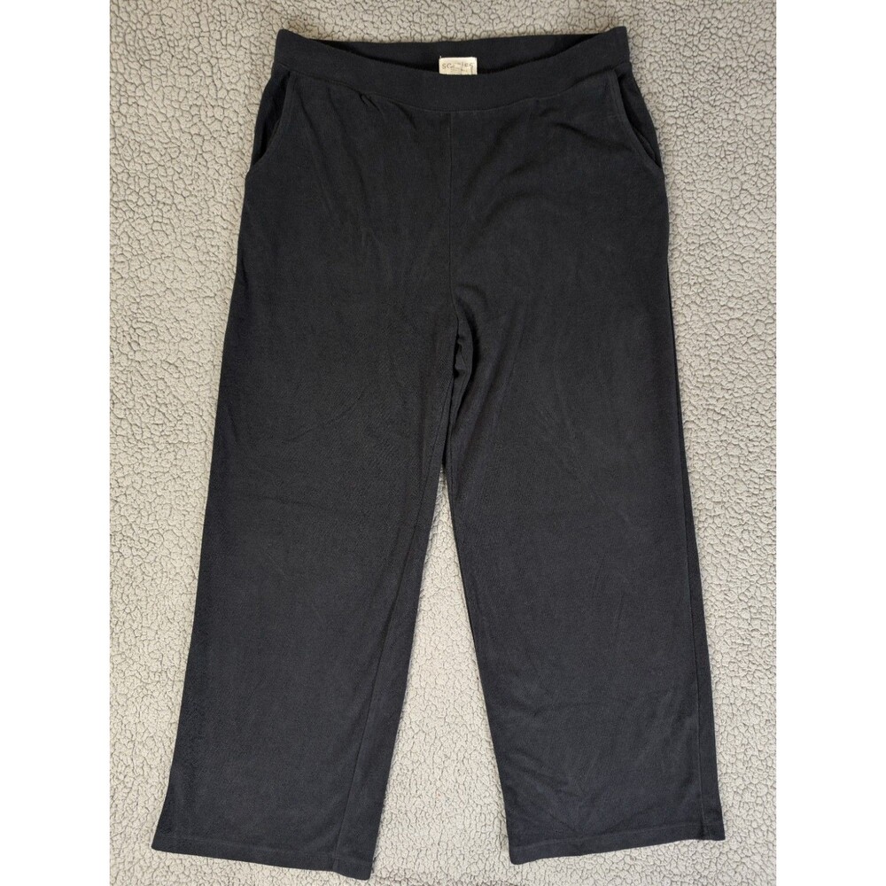 Softies Lounge Pants Womens XL Black Terry Drawstring Wide Leg Cozy Winter Boho